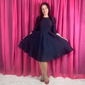 Ville Collection textured fit and flare blue dress, 11